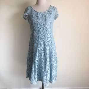 Perceptions Blue Lace Short Sleeved Skater Dress S